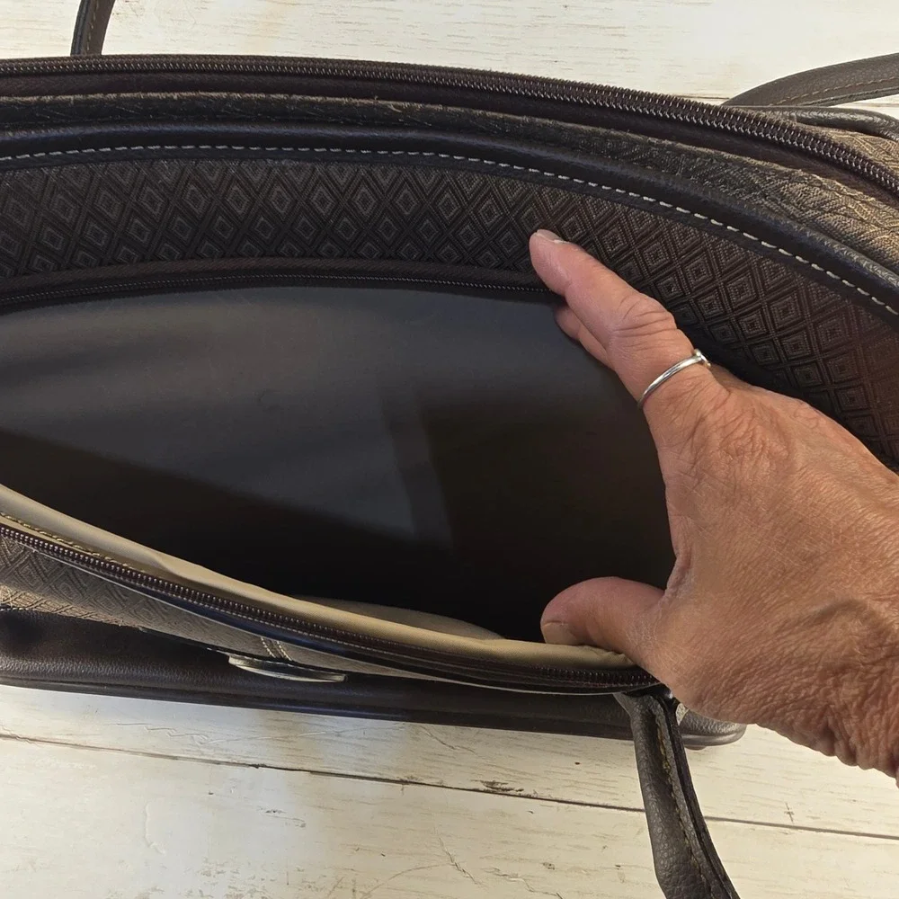 Samsonite Brown Diamond Pattern Laptop Briefcase Business Travel Bag Organizer